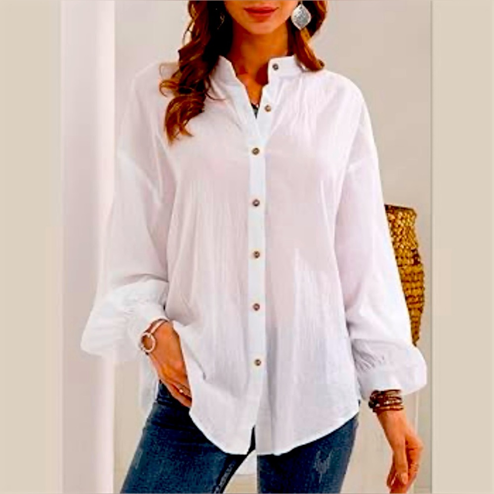 Worn once. Basico White Linen Button Down